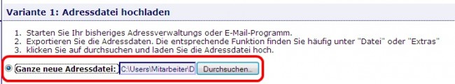 Adressdatei hochladen