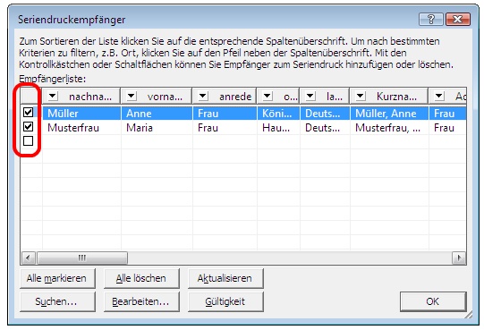 Empfänger-Liste